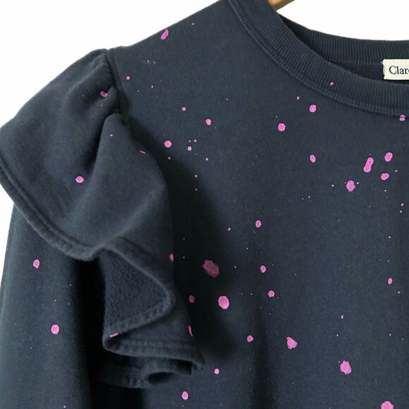 Clare V. Ruffle Sweatshirt in Navy Lavender Splash Size Small - Picture 3 of 7